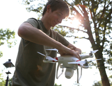 Daniel Duane with the quadcopter (photo by Stephen Salpukas)
