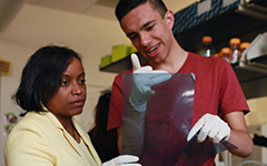 Professor Shanta Hinton and student in a lab of the ISC