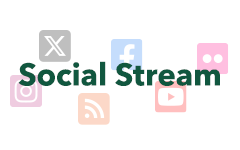 Social Stream text overlaying icons of Instagram, X, RSS, Facebook, Youtube and Flickr