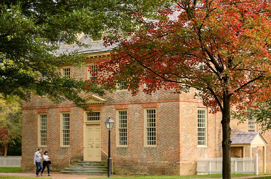 The Brafferton, located southeast of the Wren Building, was constructed in 1723 to house William & Mary's Indian School.