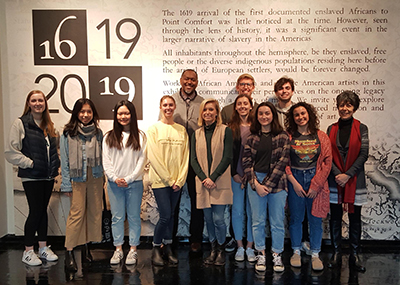 Art History students at The Muscarelle Museum's exhibition which marked the 400th anniversary of the arrival of the first documented African slaves in Colonial Virginia