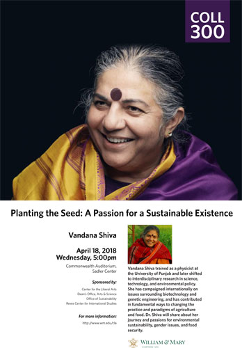Flyer for the Vandana Shiva public event