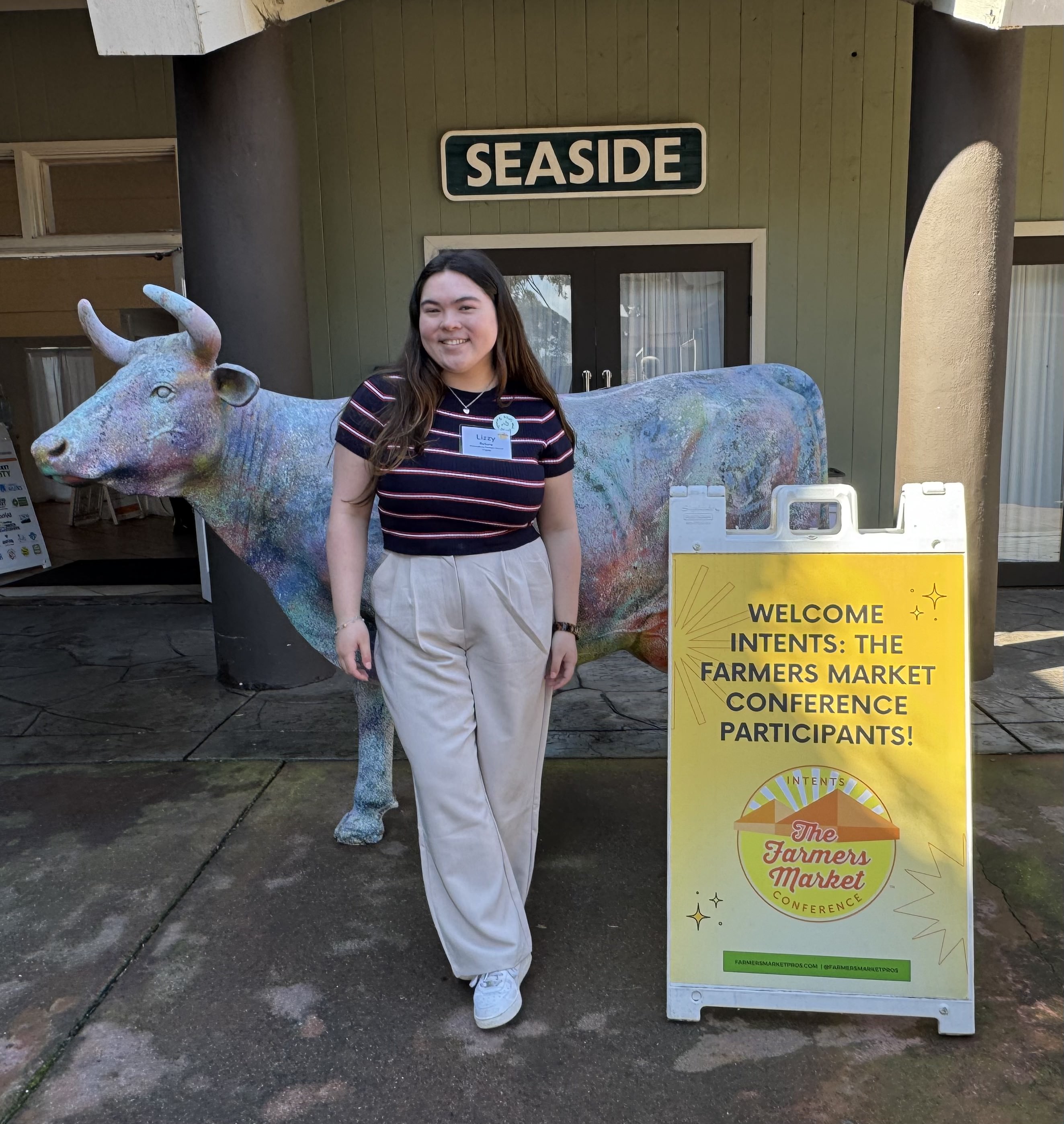 A Charles Center Research in Motion grant took marketing major Lizzy Rekate ‘26 to San Diego, California, where she presented her research at the InTents Farmers Market conference. (courtesy photo)