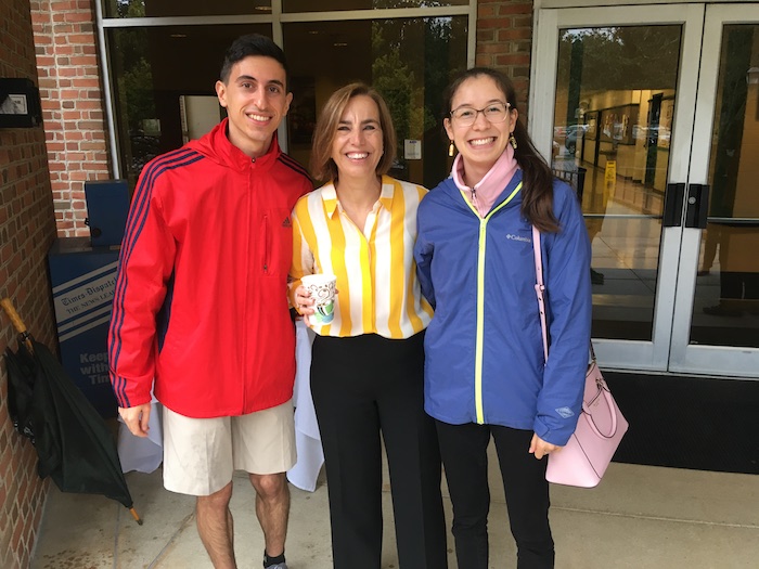 Prof. Panoussi, chair of the department, with Peter Psathas ('20) and Hana Liebman ('20)