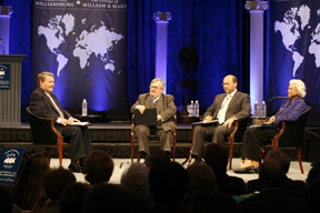 Panelists were (from l) Lehrer, Eagleburger, Ansari and O'Connor. By Stephen Salpukas.