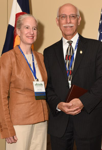 Greenia, right, accepts the Judith Krug Award from PBK national president Kate Soule.
