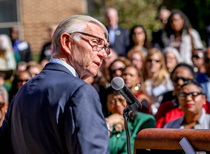 President Taylor Reveley addresses the crowd gathered for the dedication. (Photo by Skip Rowland '83)