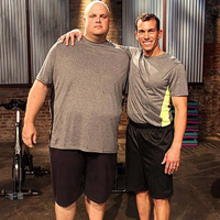 Jay Cardiello '99 (right) poses with a contestant on the set of the new ABC show''My Diet is Better Than Yours''