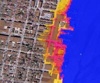 The VIMS model simulates storm-surge flooding at street level in Alexandria, Virginia, during Hurricane Isabel.