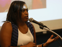 Shantá D. Hinton discussed her personal connections to the people and themes of the book. (Photo by Stephen Salpukas)