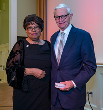 W&M President Taylor Reveley poses for a photo with committee chair Jacqui McLendon, emerita professor of English, at Saturday's dinner. (Photo by Skip Rowland '83)