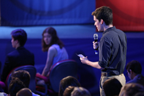 A student asks a question during the event. (Photo by Stephen Salpukas)