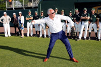 Joe Plumeri throws the opening pitch at the 20th anniversary game at Plumeri Park.