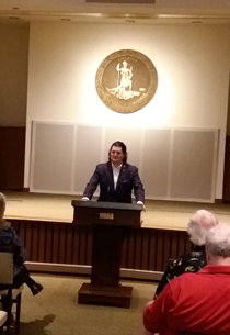 Chuck Williamson speaking at the Virginia War Memorial as part of The Mighty Pen project. (Courtesy photo)