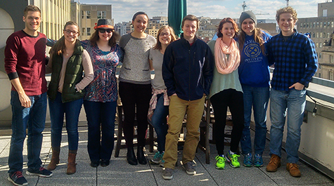 The research team of undergraduate students from William & Mary and Millersville University poses for a group photo on a rooftop in Washington, D.C. 