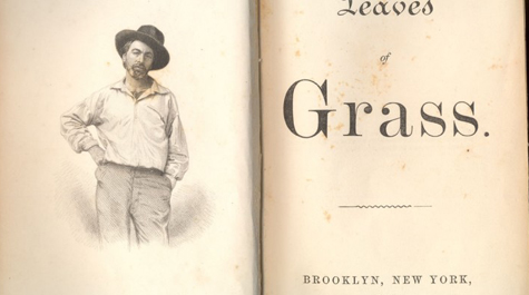 Young Walt Whitman and inside cover of Leaves of Grass
