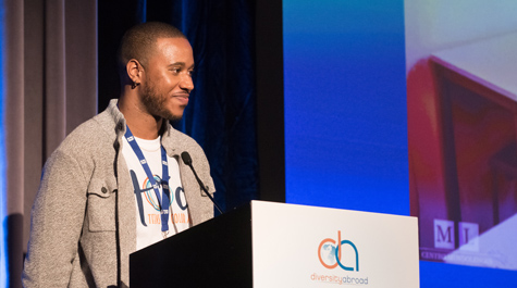 Lamar Shambley ’10, founder of the organization, speaks at a Diversity Abroad conference.