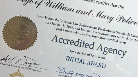 A close-up on the accreditation certificate