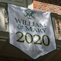 The Class of 2020 banner hangs from the Wren Building. (Photo by Stephen Salpukas)