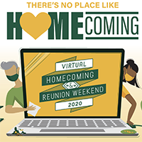 Illustration of laptop with "Homecoming" on screen