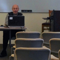 Osher Institute instructor Bill Riffer teaches his course in an empty classroom