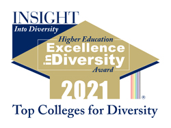 A logo that shows a mortarboard cap and says Insight into Diversity Higher Education Excellence in Diversity Award Top Colleges for Diversity