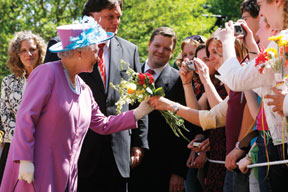 Queen Elizabeth II greets members of the campus community. By Stephen Salpukas.