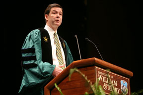 Comey delivers remarks during the Charter Day ceremony. By Stephen Salpukas.