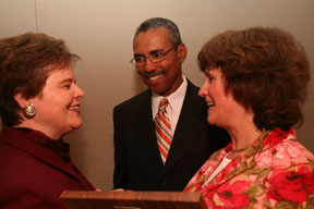 (From left) DeMary, Cannaday and McLaughlin confer during the award presentation. By Stephen Salpukas.
