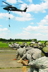 Cadets practice rappelling from a helicopter during Air Assault School. (Courtesy photo)