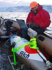 VIMS professor Mark Patterson tests his underwater robot Fetch in the waters of Iceland.