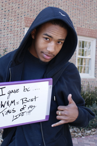 Will Morris '11 displays his reason for giving (Photo by Caitlin Finchum '11)