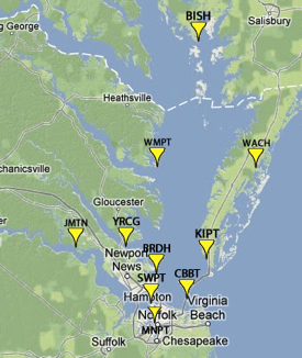 The 10 Tidewatch water-level stations. Click for an interactive map.