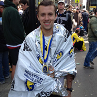 Michael Nickerson '11 satisfied a long-time goal by finishing the Boston Marathon.