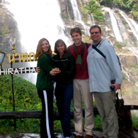 The Smith family at the Wachirathan Waterfall in Northern Thailand