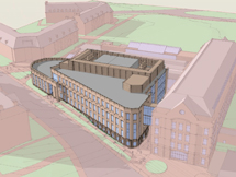 Architect’s drawing of the new ISC 3 at William & Mary, which will fill the space between ISC 1, to right) and ISC 2, the old Rogers Hall.