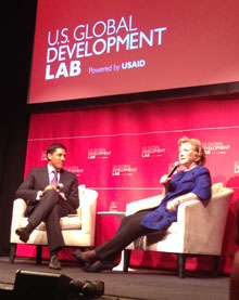 USAID Administrator Rajiv Shah and Hillary Clinton at the launch event