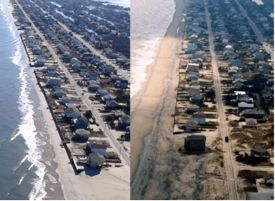 Sandbridge, Virginia (just south of Virginia Beach) before (left) and after (right) beach nourishment.