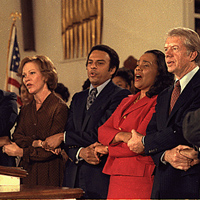 President Jimmy Carter and First Lady Rosalynn Carter, with Coretta Scott King and Andrew Young at Ebenezer Baptist Church