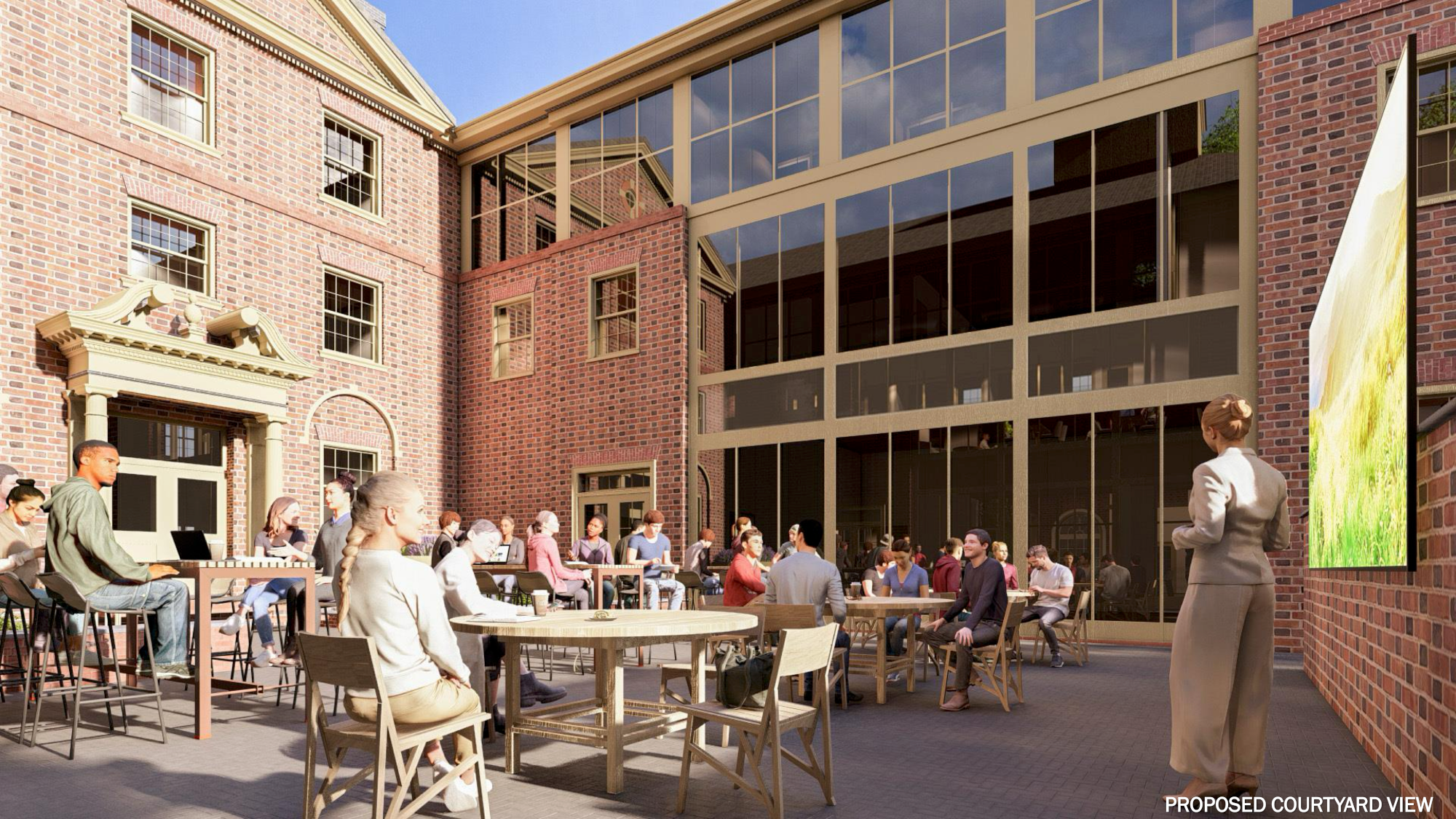 Rendering of Gates Hall courtyard, photo courtesy of Glavé & Holmes Architecture.