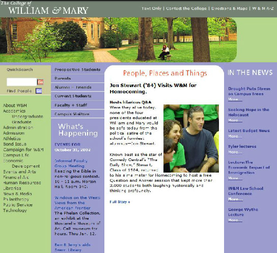 2002 W&M website homepage