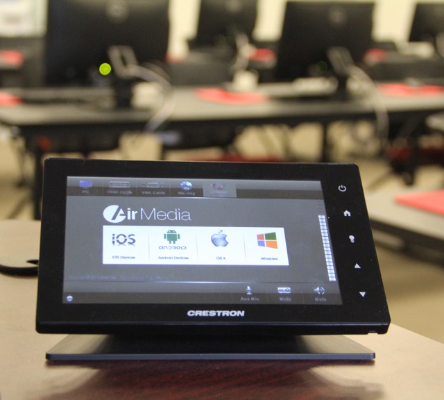 Upgraded touchscreen panels with AirMedia are now available in 56 campus classrooms.