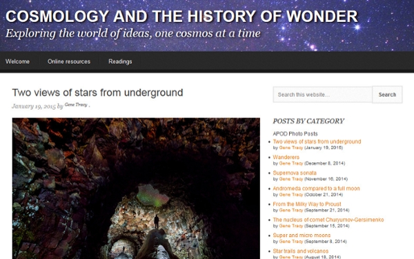Screen shot of Physics Professor Gene Tracy's online cosmology site