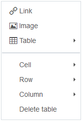 Table right-click menu