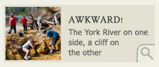 Awkward! The York River on one side, a cliff on the other