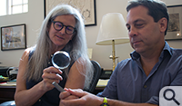 Susan Kern and Chuck Bailey examine a stone sample