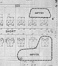 By 1899, the forerunner of Front Street, at first called Short Street, was laid out and street number labels appeared in front of the houses. The house within Site 44PY178 and the house in front of 44PY181 were subdivided into two dwellings ('D'). Another duplex appears in front of the west half of 44PY181.