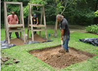 Excavation with a flat shovel or mason's trowel removes soil gradually, allowing the archaeologist to spot any shift in color or texture, or the presence of manmade features.