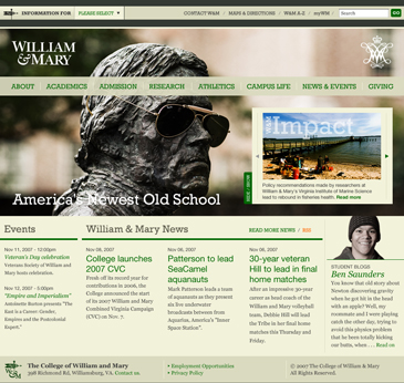 William & Mary homepage design
