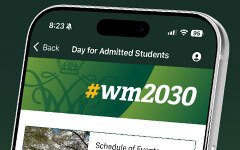 William & Mary admitted students app screen.